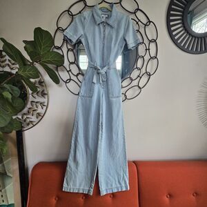 Wide Leg Denim Jumpsuit Boilersuit Coveralls Women's  Size XS Light Wash